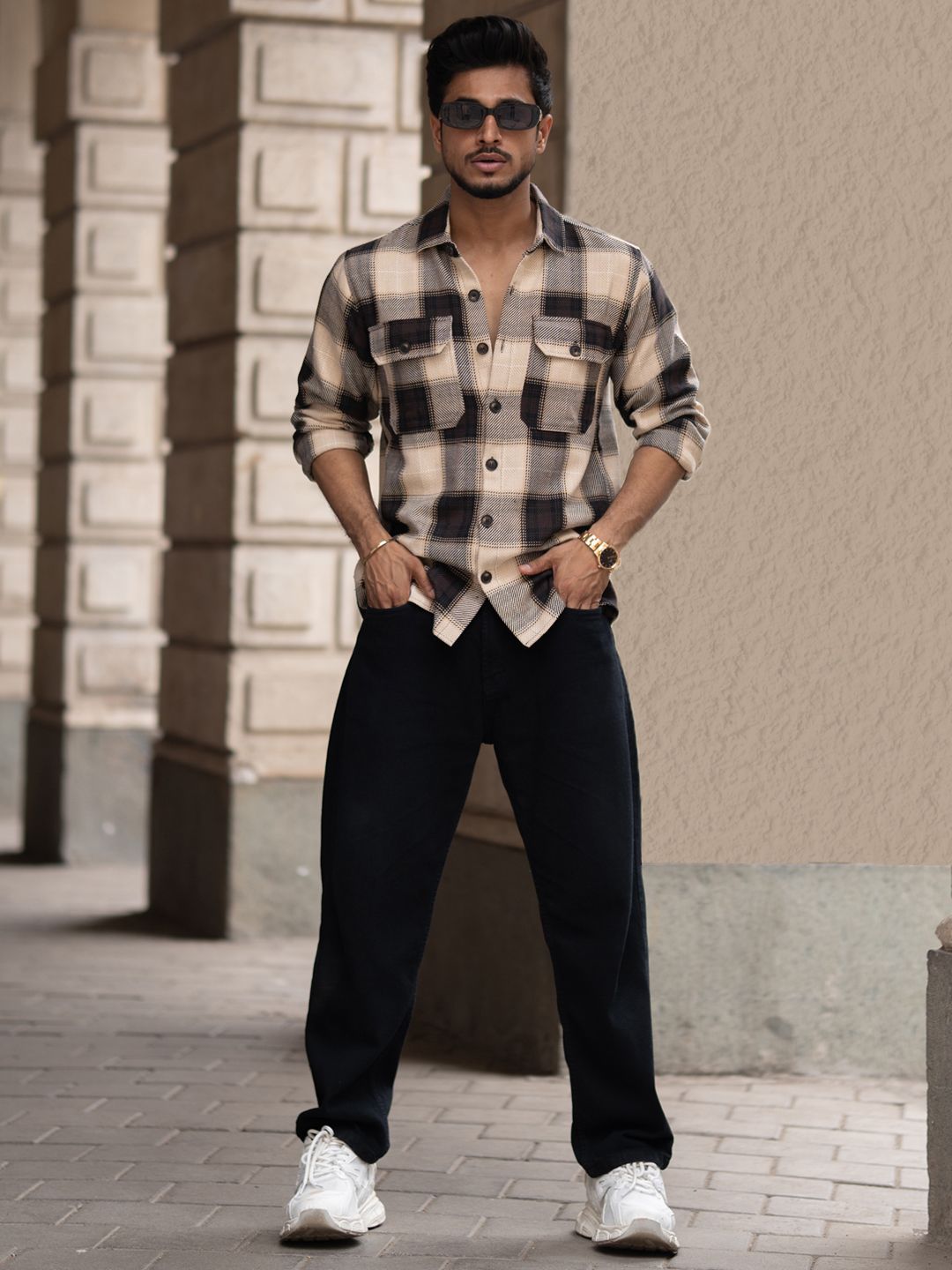 Powerlook Men Spread Collar Tartan Checked Cotton Casual Shirt