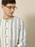 Mr Bowerbird Men White & Black Liberal Fit Striped Casual Shirt