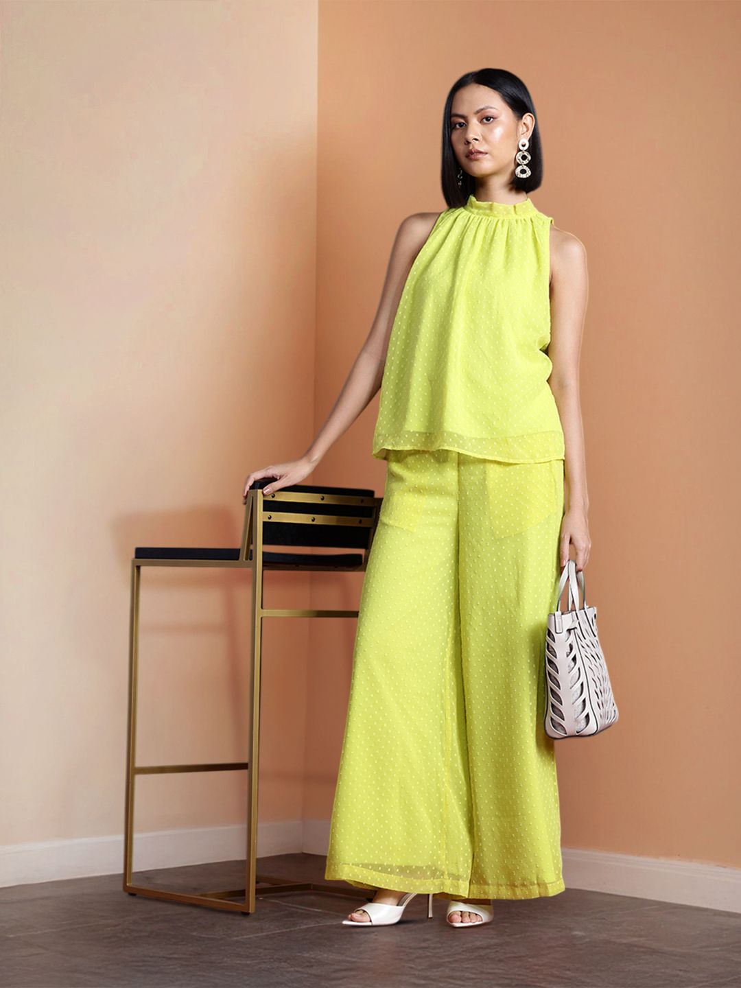 all about you Halter Neck Dobby Top with Parallel Trousers