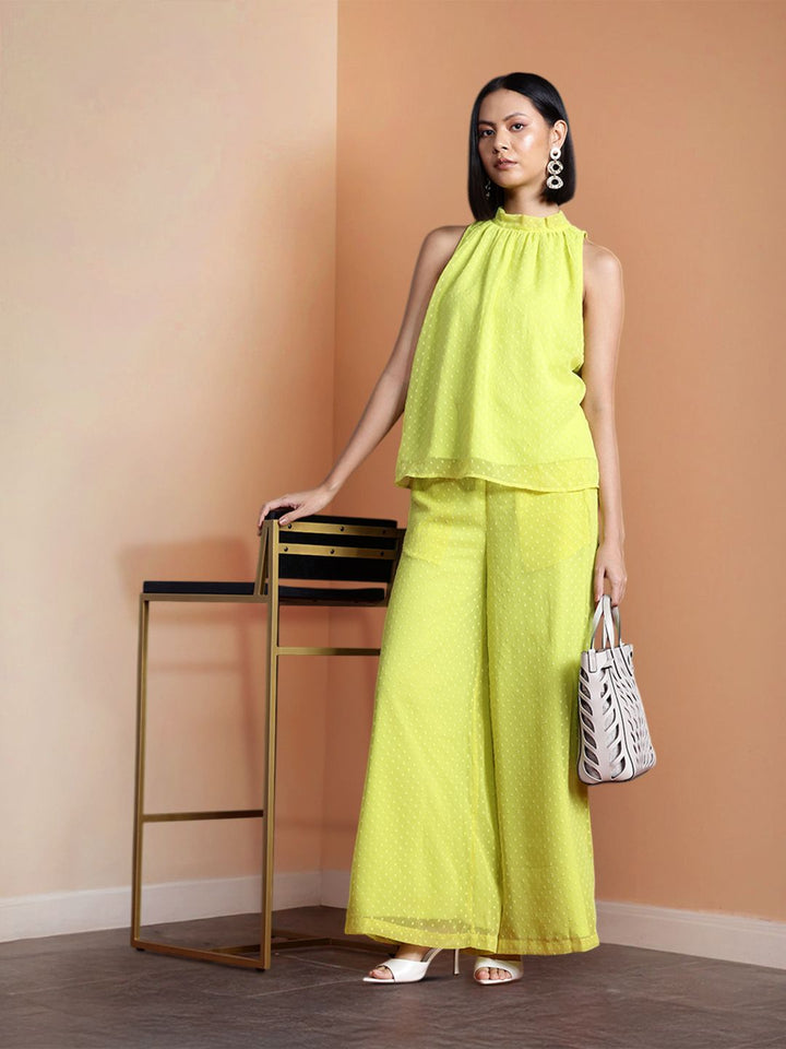 all about you Halter Neck Dobby Top with Parallel Trousers