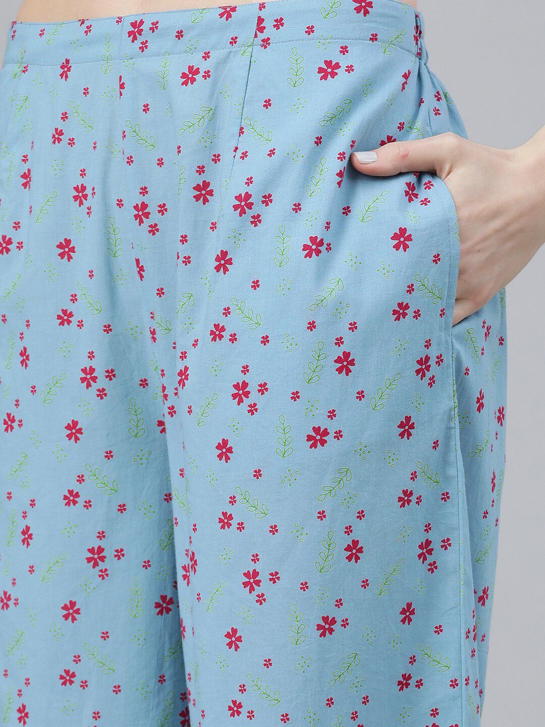 Libas Women Blue Printed Kurta with Palazzos & With Dupatta