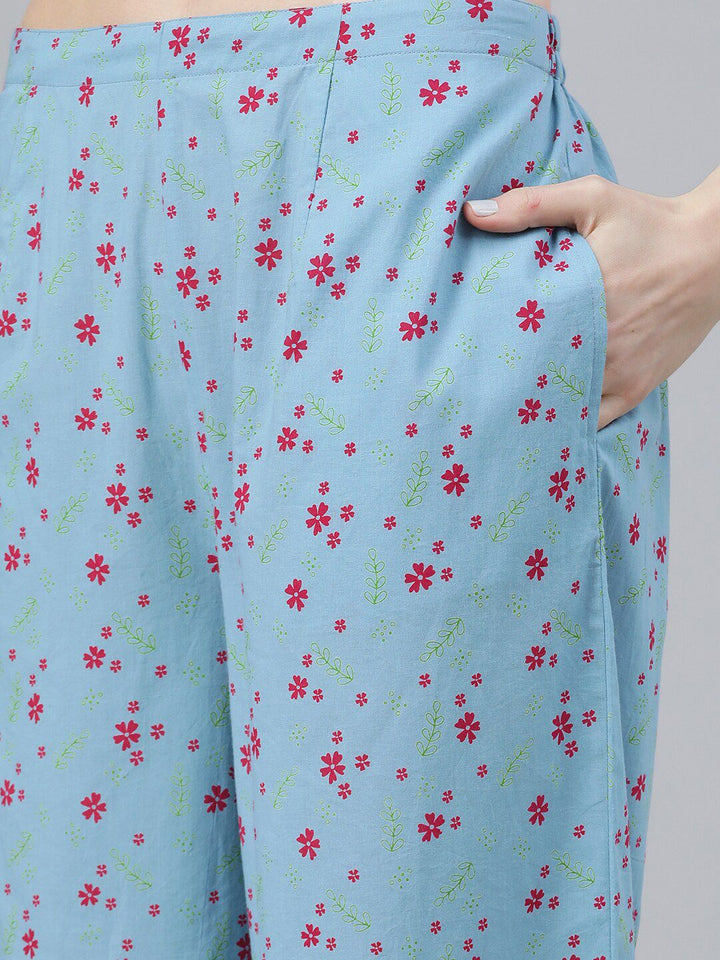Libas Women Blue Printed Kurta with Palazzos & With Dupatta
