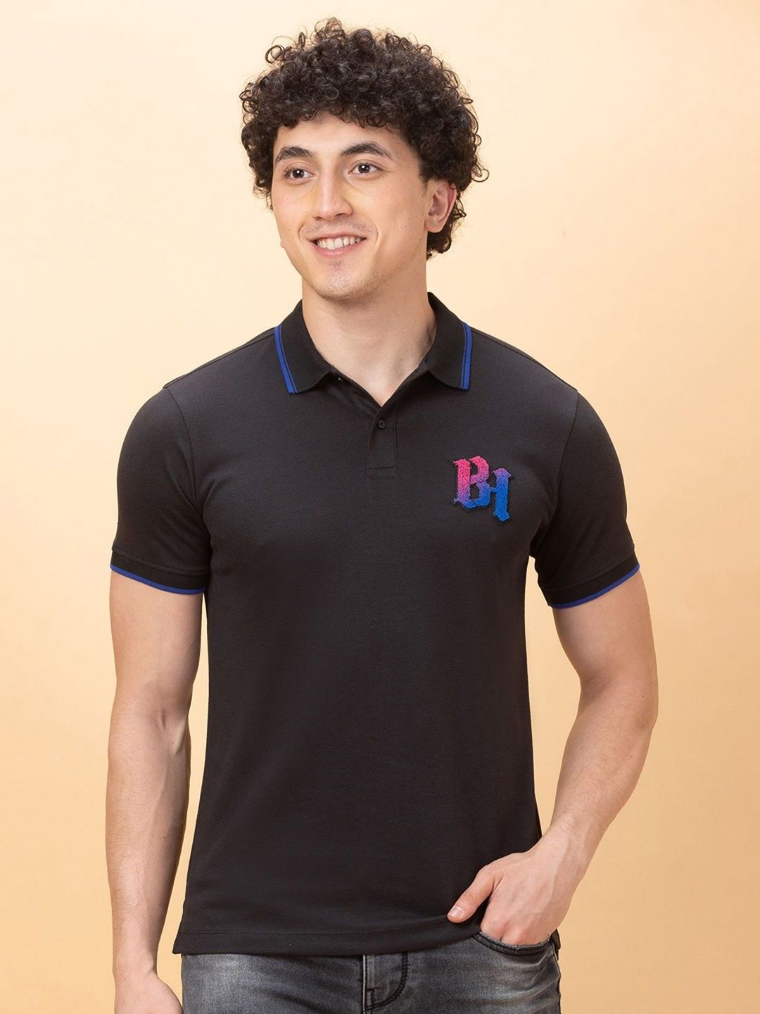 Being Human Men Polo Collar Applique T-shirt