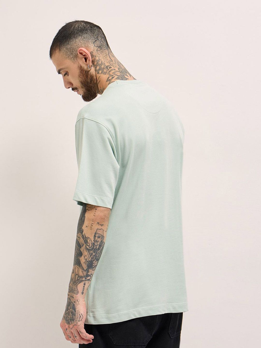 THE BEAR HOUSE Men Typography Printed Round Neck Cotton Oversized T-shirt