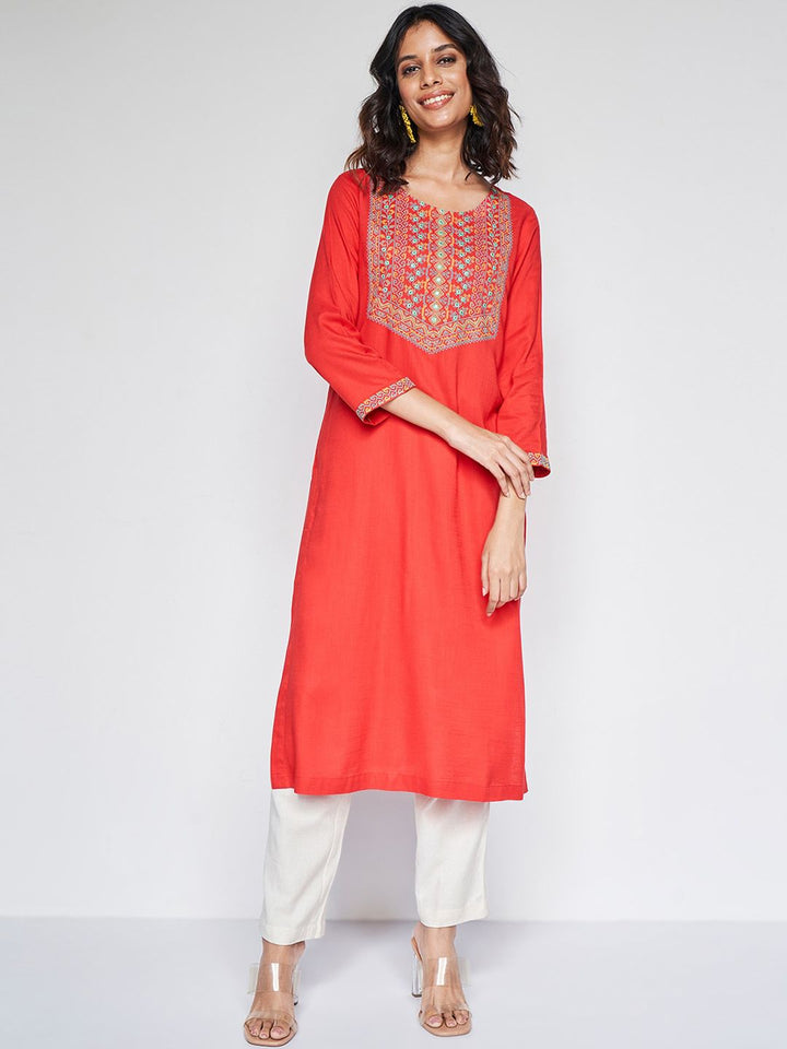 Global Desi Ethnic Motifs Yoke Design Thread Work Kurta