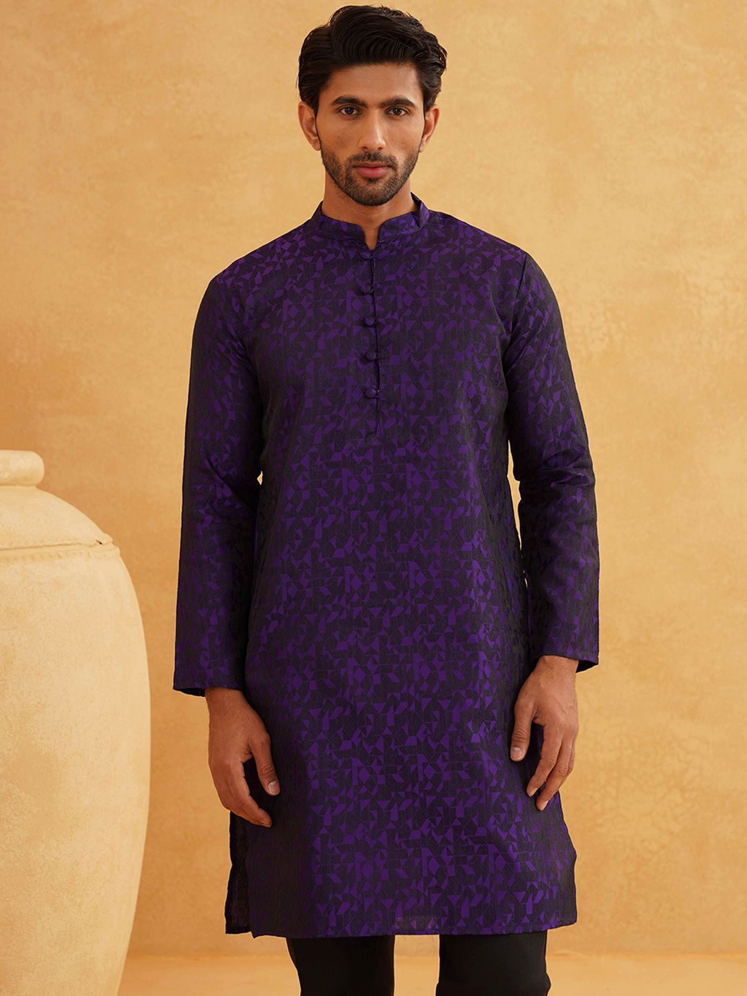 SOJANYA Geometric Woven Design Regular Straight Kurta With Churidar