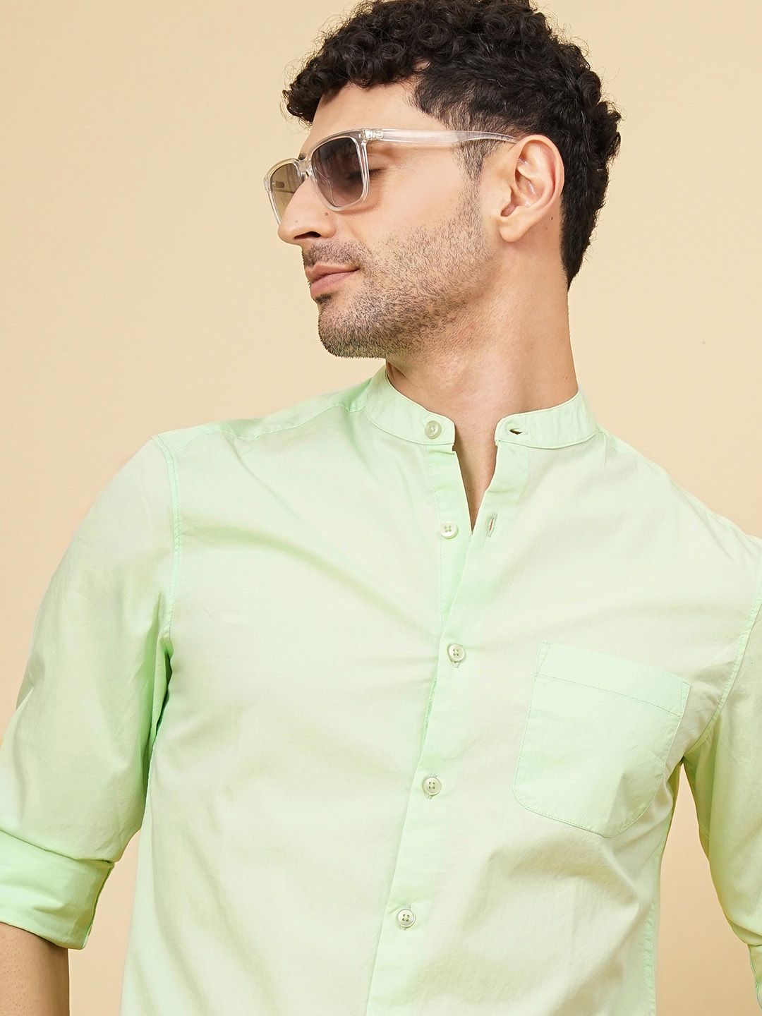 The Indian Garage Co Men Green Solid Casual Cotton Shirt