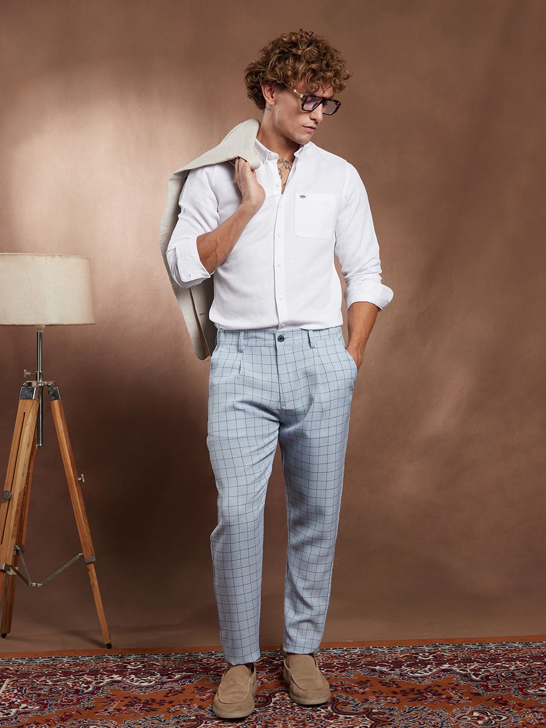 Campus Sutra Open-Weave Self Design Comfort Regular Fit Casual Shirt