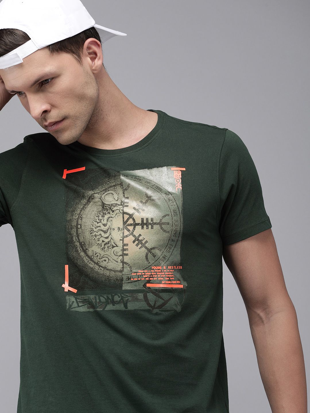 SPYKAR Printed Pure Cotton Slim Fit T-shirt