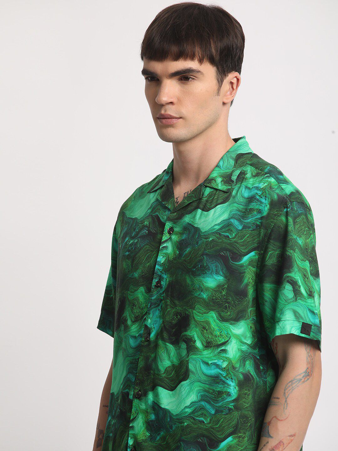 THE BEAR HOUSE Abstract Printed Cuban Collar Pure Cotton Casual Shirt