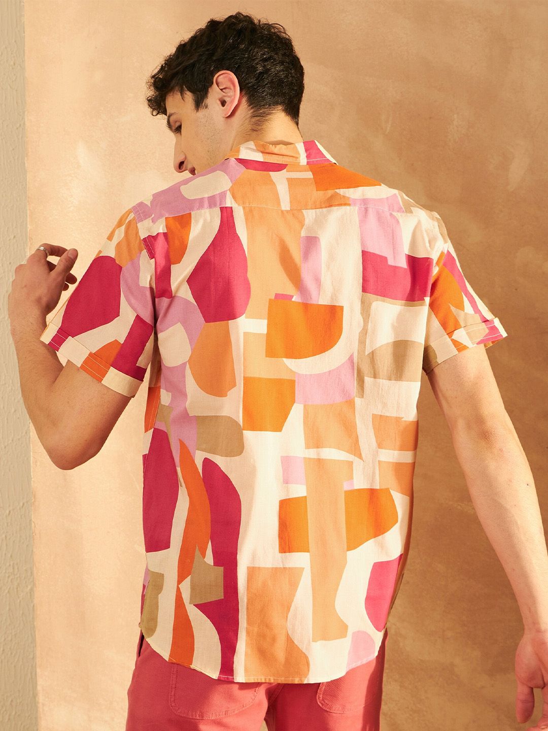 DENNISON Smart Oversized Geometric Printed Spread Collar Cotton Lightweight Shirt