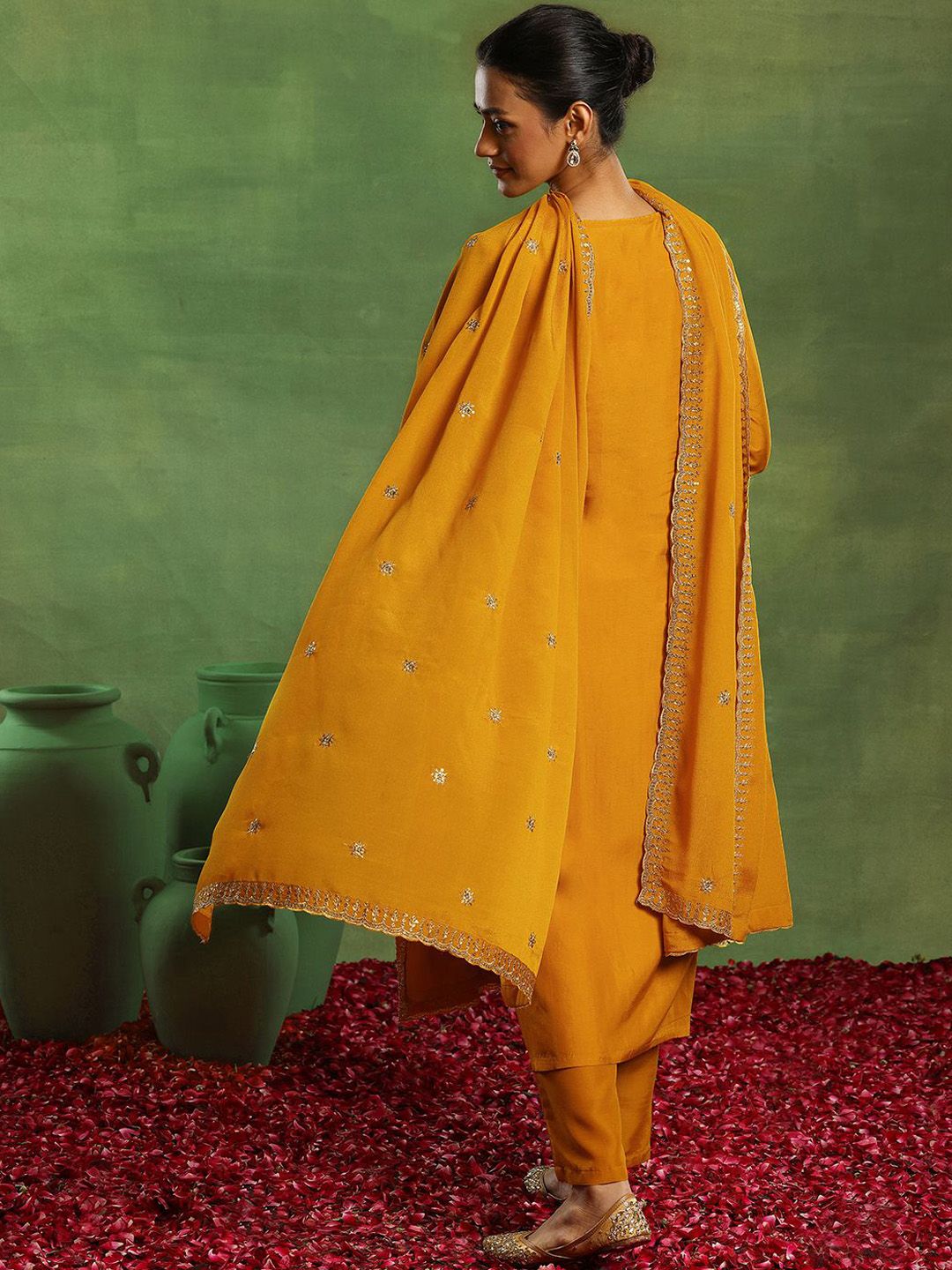 Libas Floral Woven Design Kurta with Palazzo & Dupatta