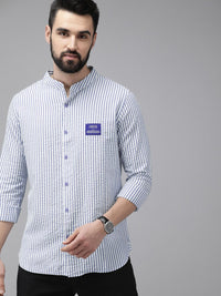 THE BEAR HOUSE Ardor Edition Men White Slim Fit Striped Cotton Seersucker Shirt