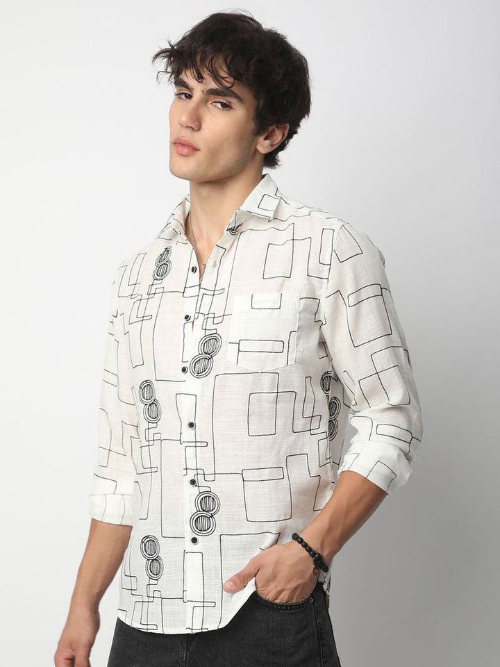 VASTRADO Men Classic Spread Collar Textured Cotton Slim Fit Casual Shirt