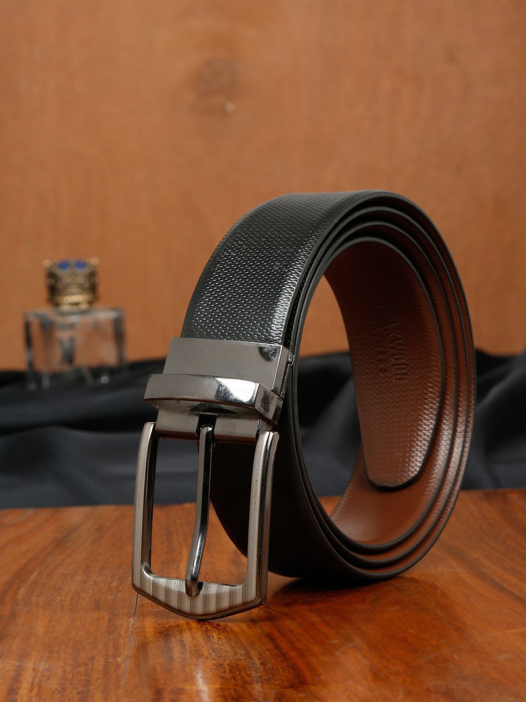 Teakwood Leathers Men Textured Leather Reversible Formal Belt