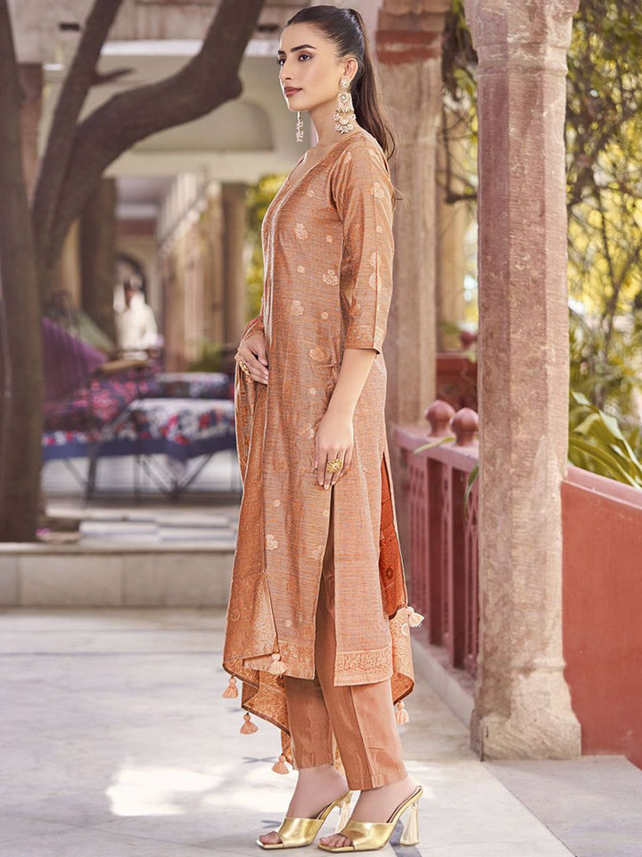 KALINI Women Woven Straight Silk Blend Kurta with Trousers & With Dupatta