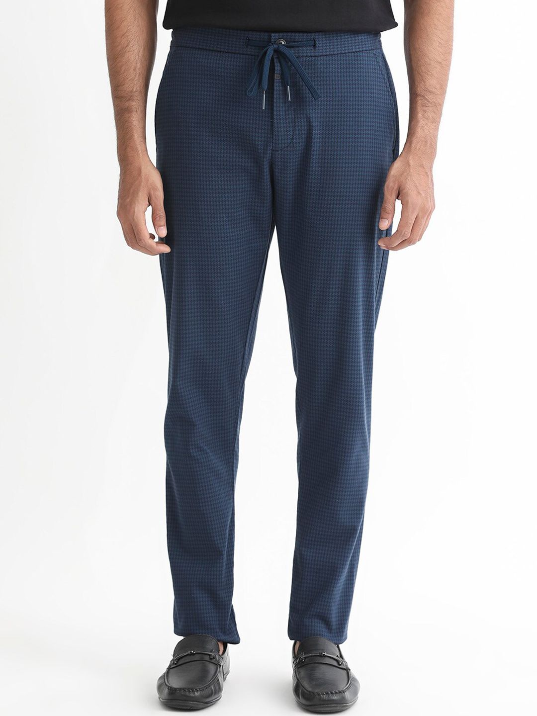 RARE RABBIT Men Hobbs Drawstring Checked Slim Fit Trouser