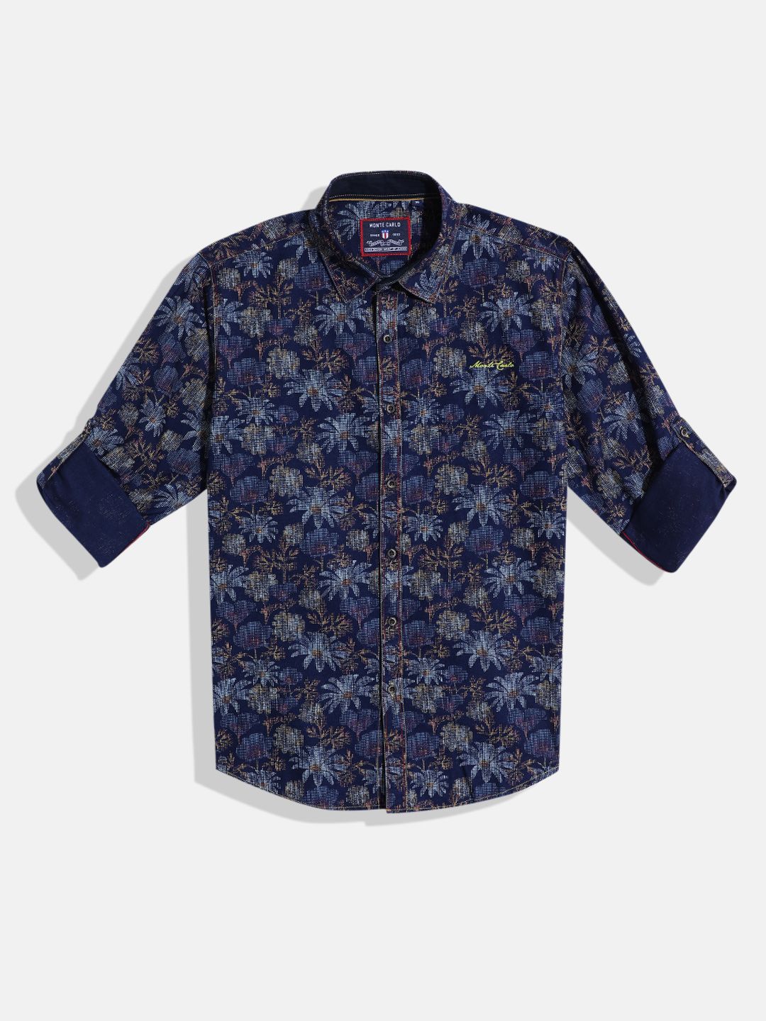 Monte Carlo Boys Floral Self Design Casual Smart Fit Shirt