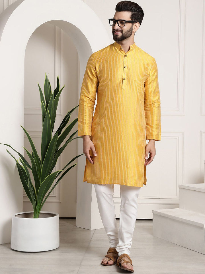 SOJANYA Kolar Jalur Berjalur Lengan Panjang Kurta Lurus