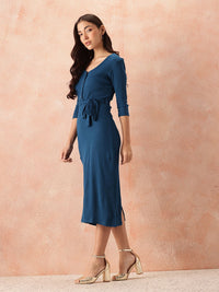 all about you Cotton Ribbed Sheath Midi Dress with Belt