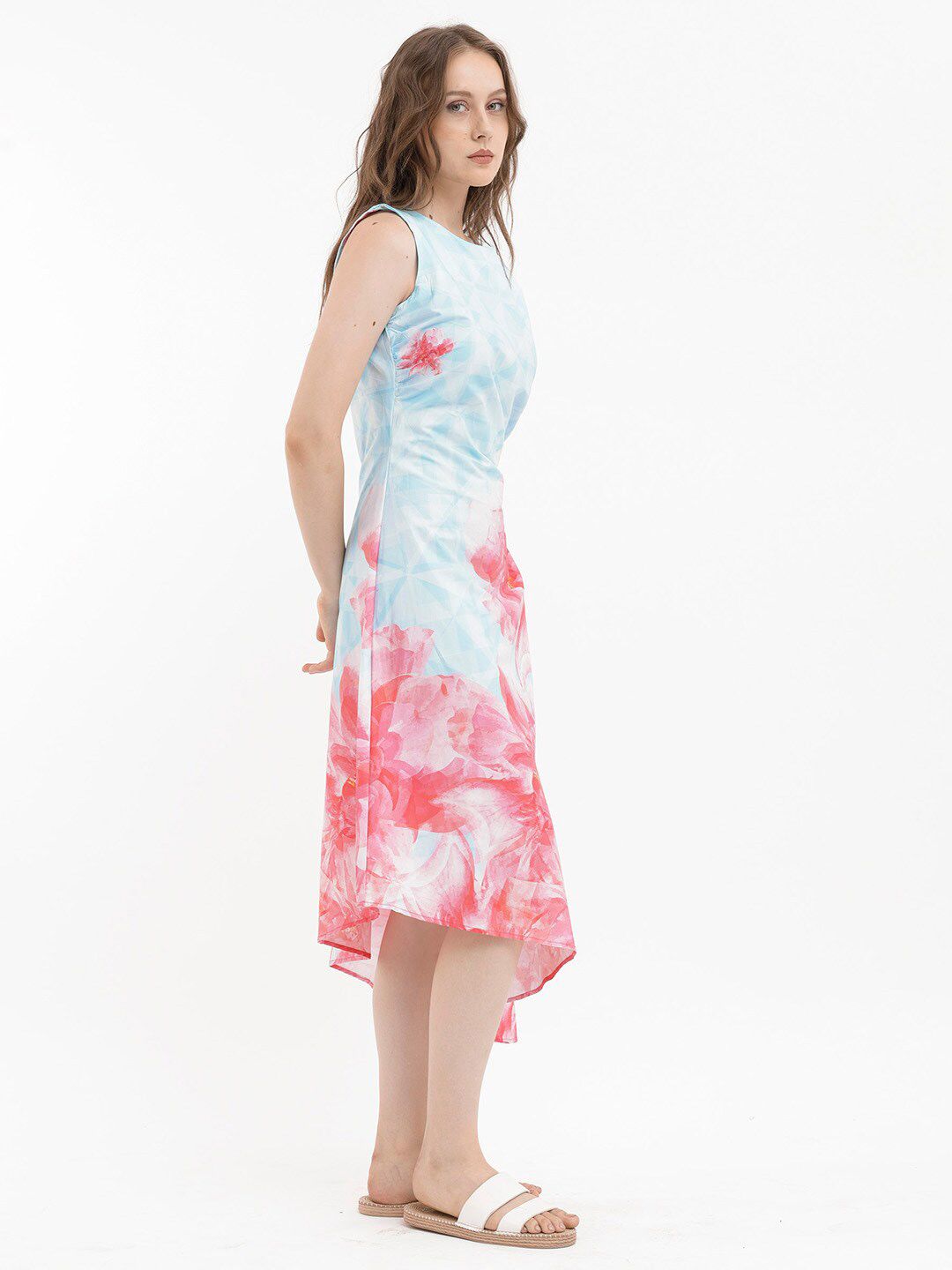 RAREISM Floral Print Sleeveless A-Line Cotton Midi Dress