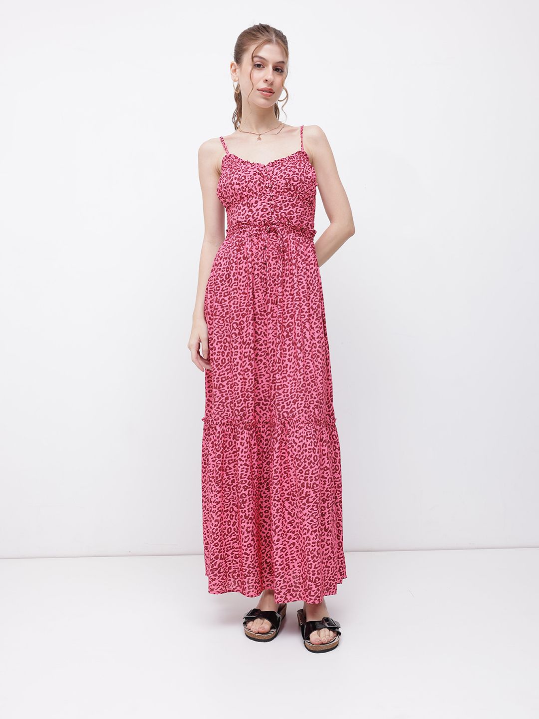 DressBerry Old World Glamour Animal Print Smocked Maxi Dress