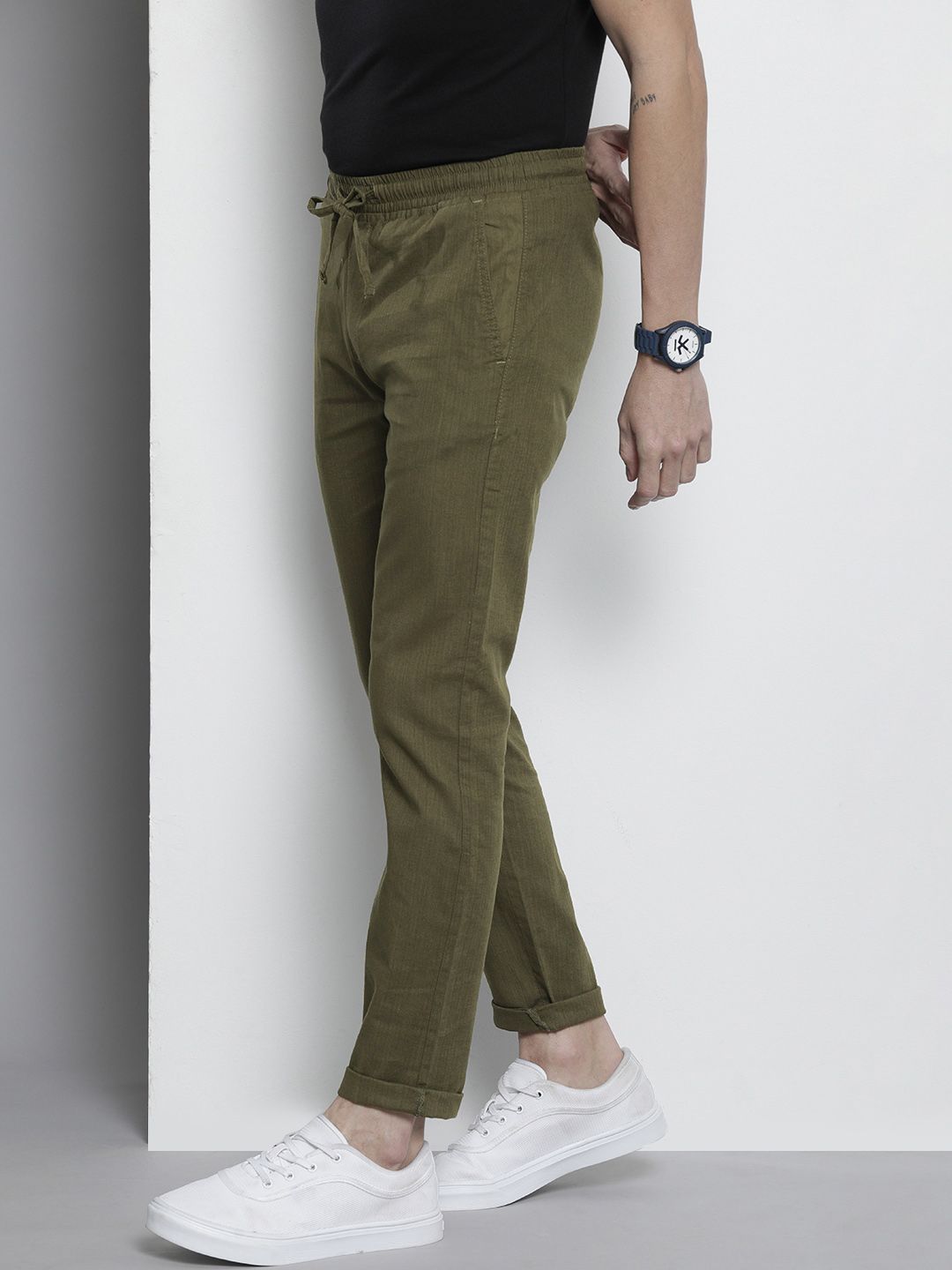 The Indian Garage Co Men Slim Fit Pure Cotton Trousers