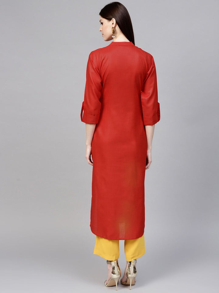 Libas Women Red Solid Straight Kurta