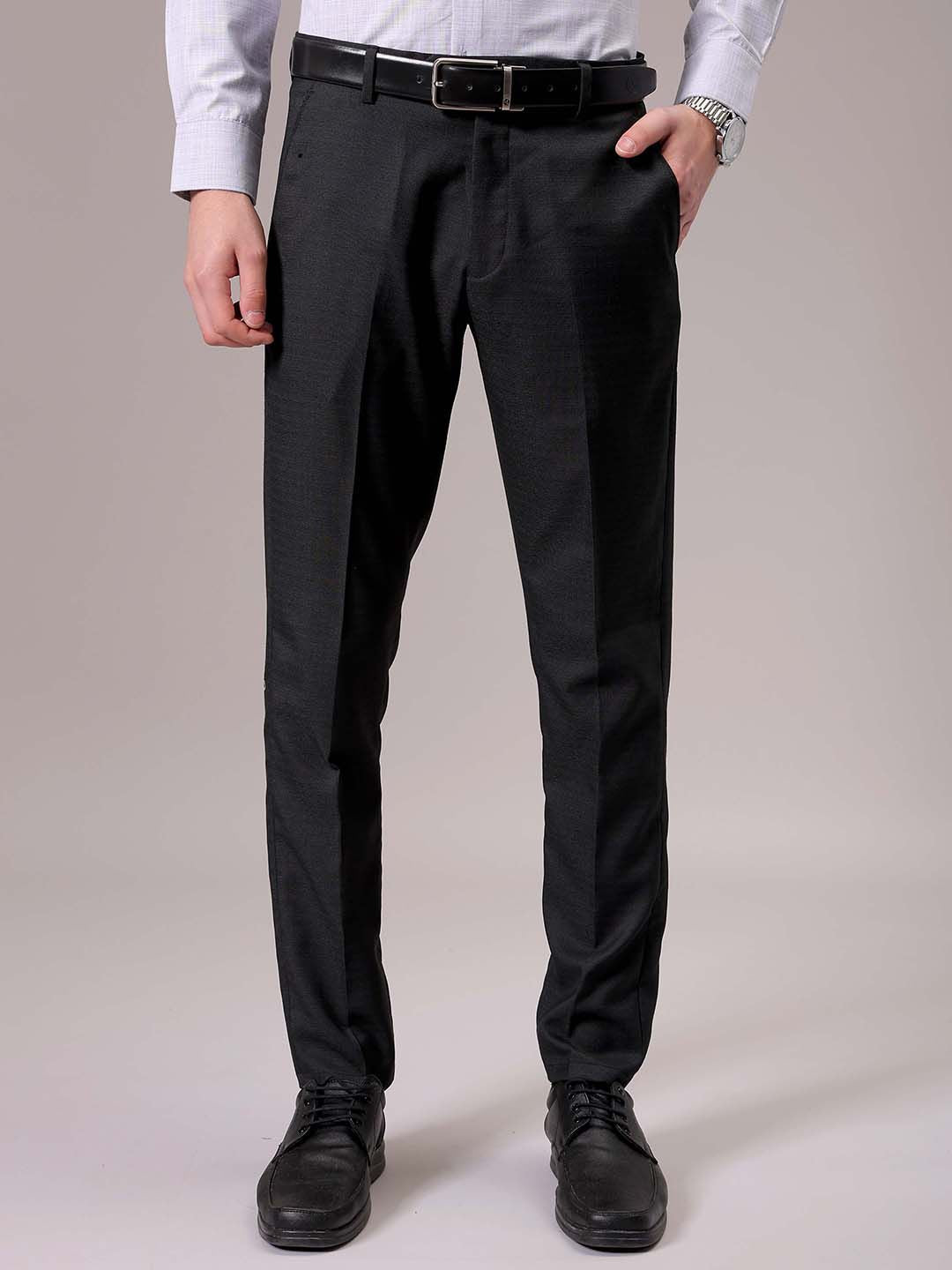 The Indian Garage Co. X Luxe Men Self-Checked Slim Fit Formal Trousers