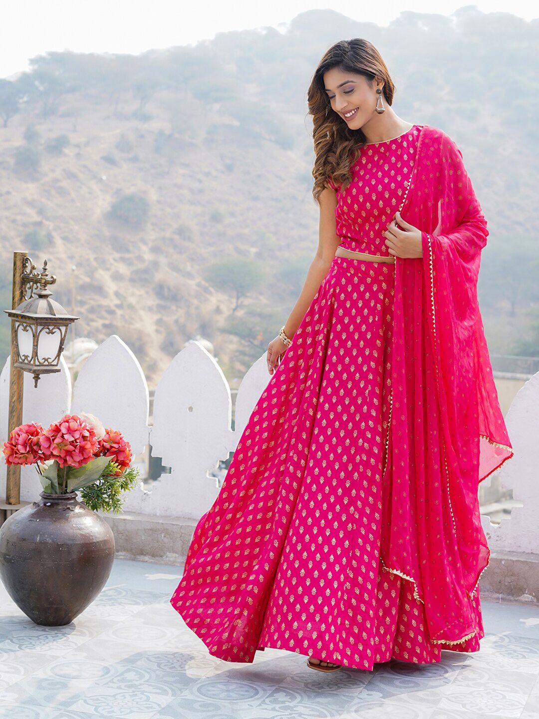 Kalini Foil Dicetak Bersedia Memakai Lehenga Choli Dengan Dupatta