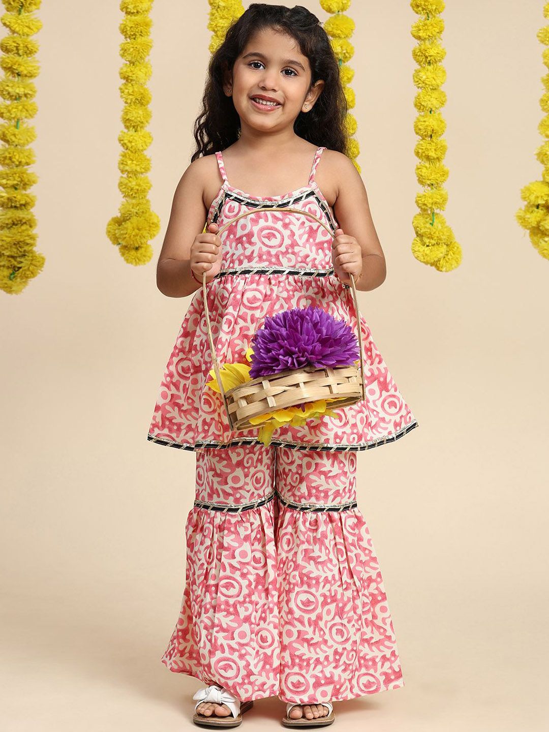 Cutiekins Girls Abstract Printed Gotta Patti A-Line Kurta With Sharara