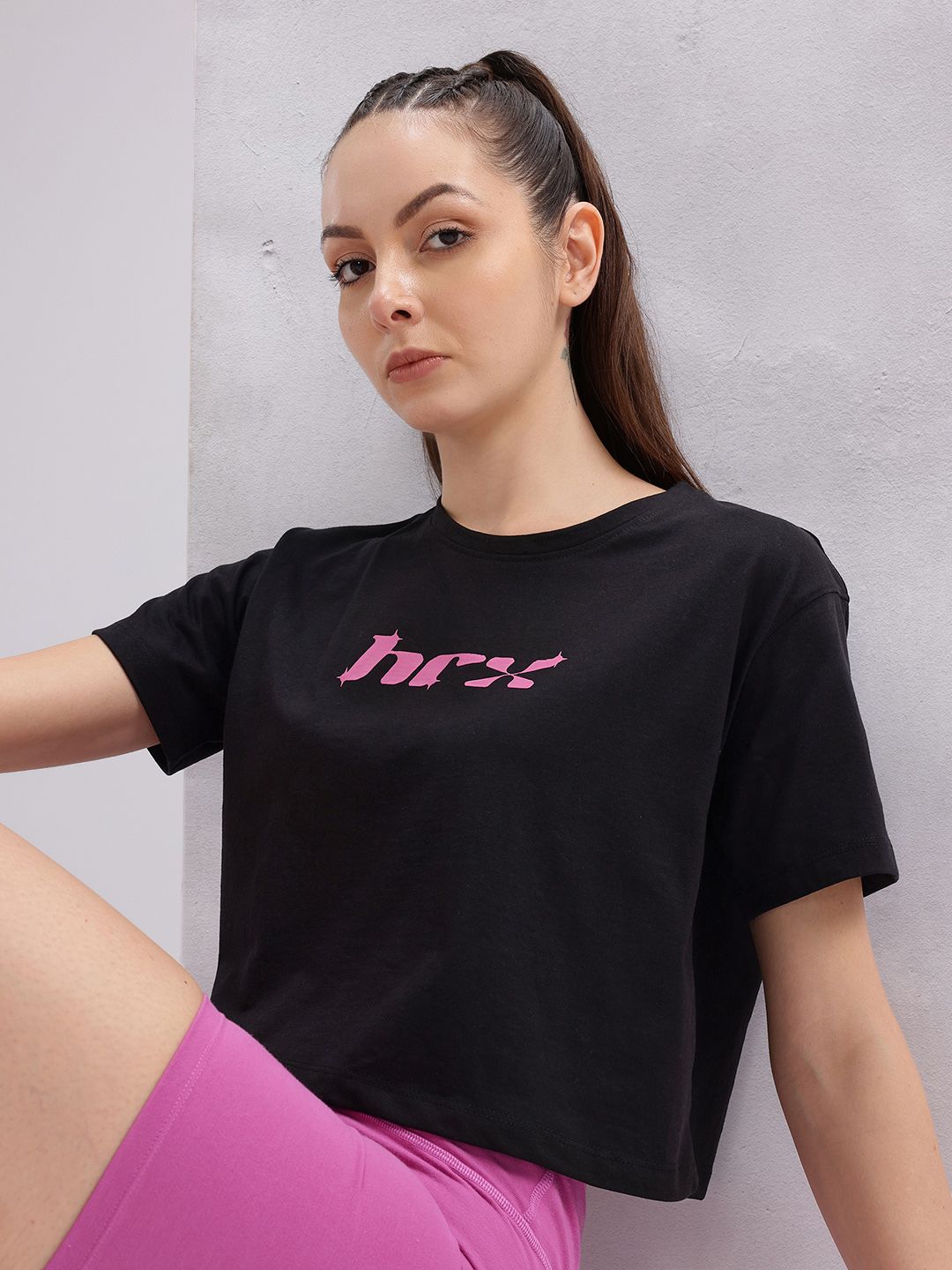 HRX by Hrithik Roshan Brand Logo Print Crop T-shirt