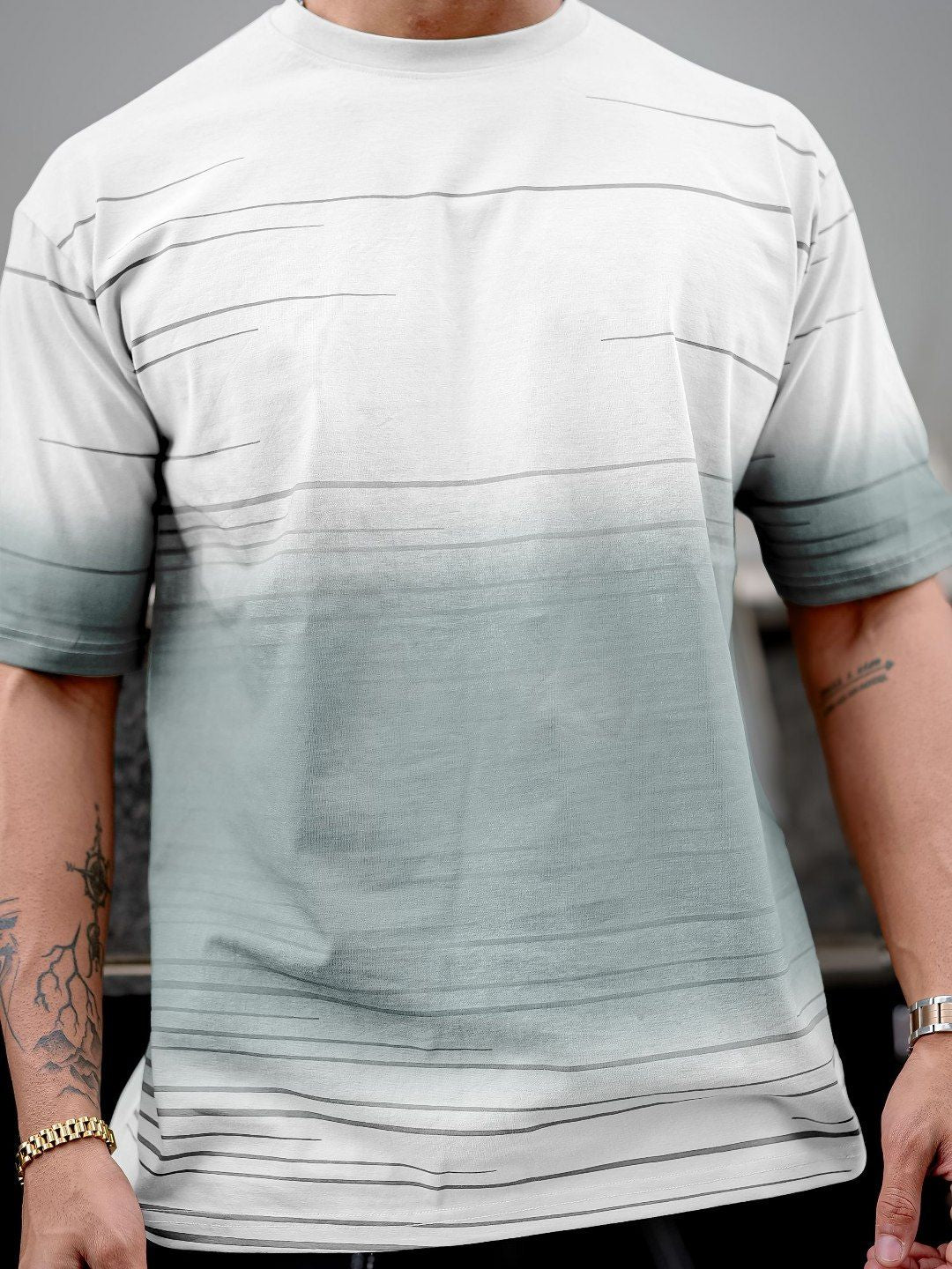 Maniac Men Abstract Printed Neck Cotton Oversized Tshirt
