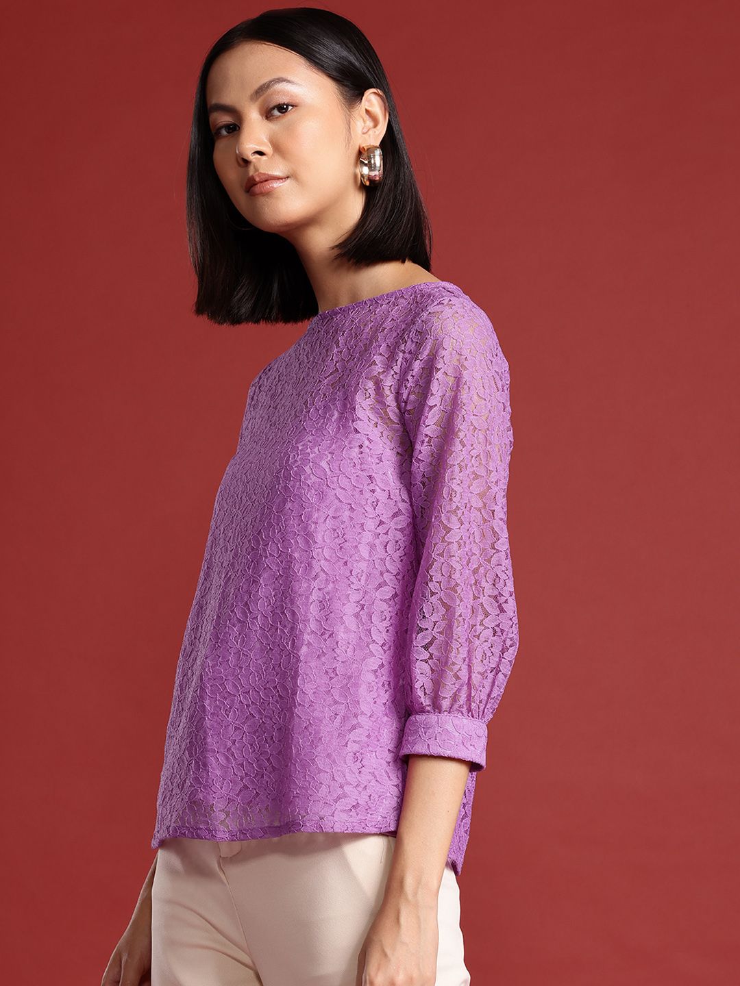 all about you Floral Puff Sleeve Lace Top