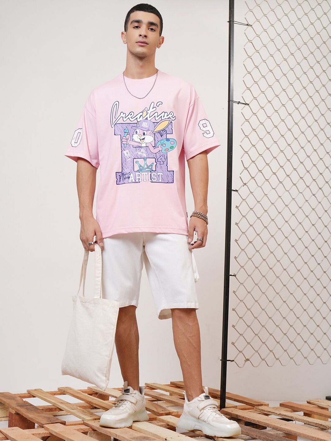 Highlander Lelaki Besar Turun Bahu Bulat Leher Separuh Lengan T Shirt