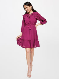 AND Women Pink Tie-Up Neck Dress