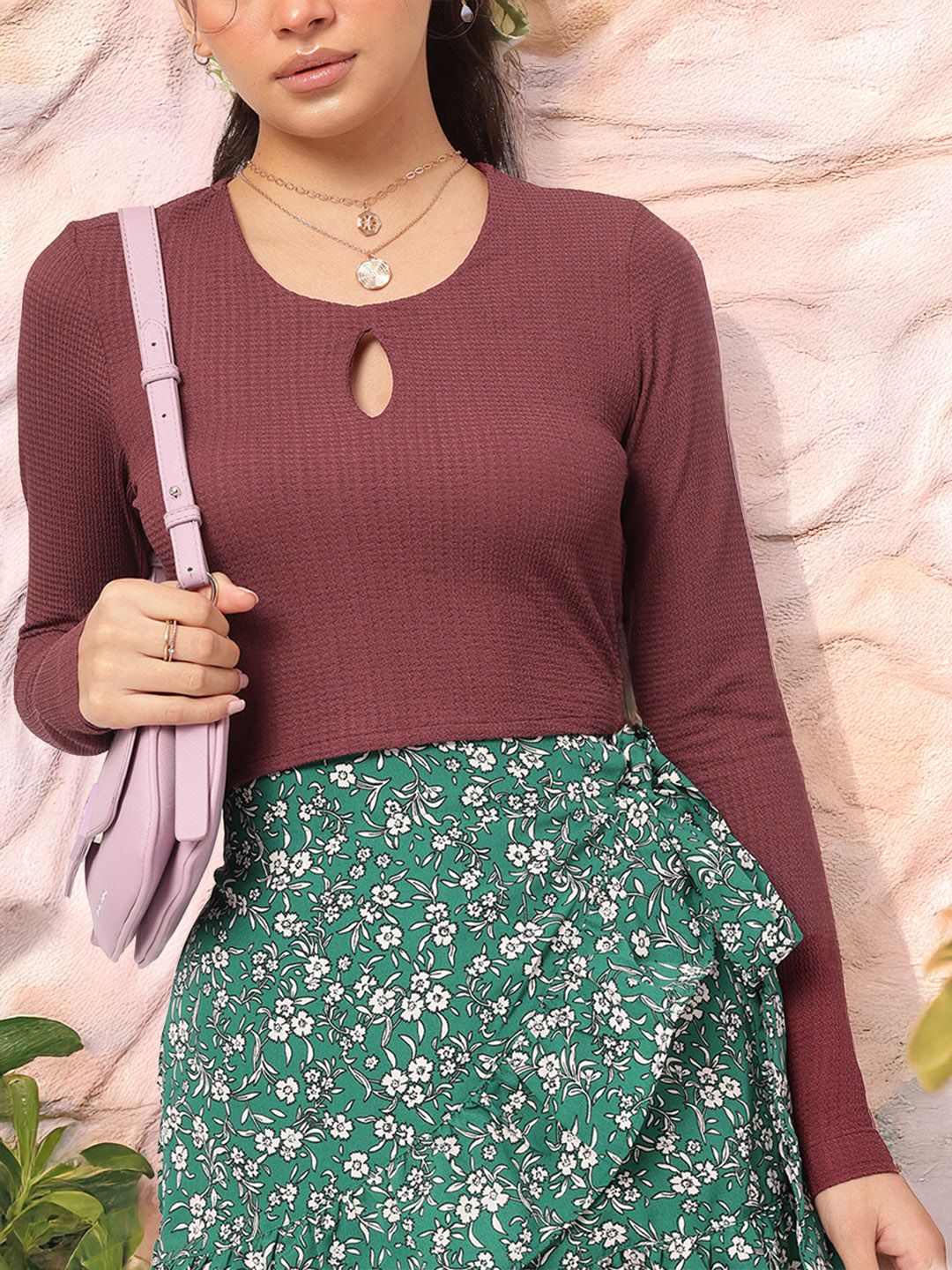 DressBerry Sweet & Sassy Textured Fitted Top