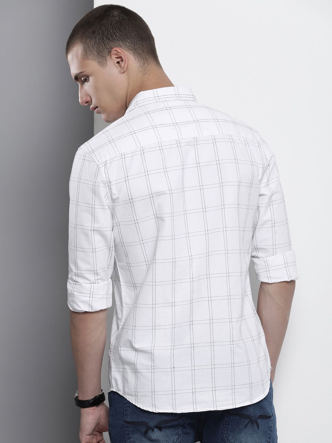 The Indian Garage Co Windowpane Checked Cotton Casual Shirt