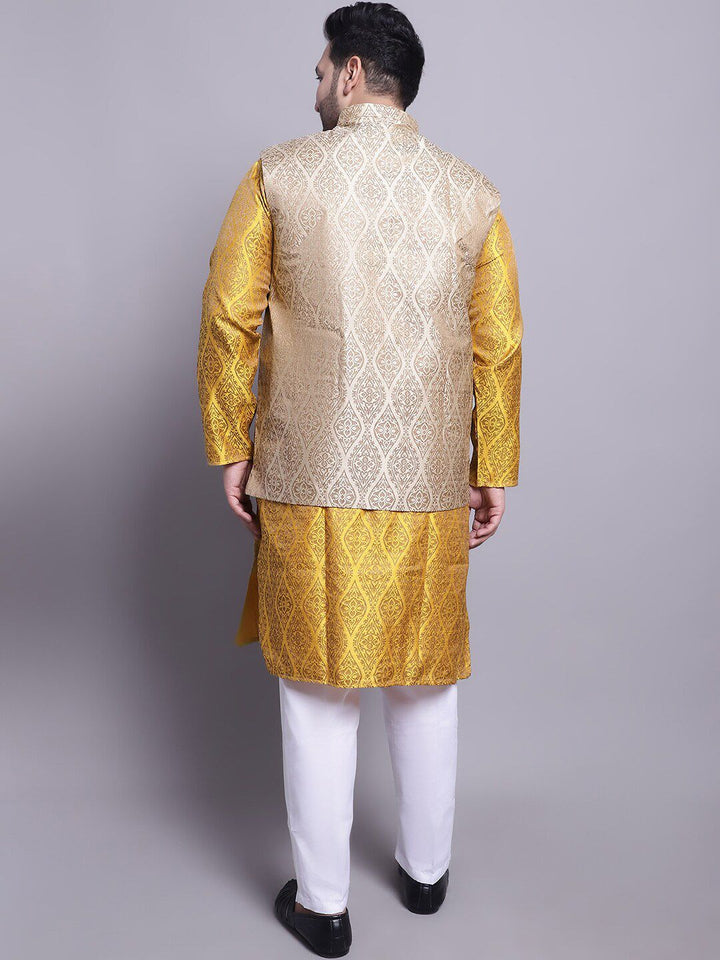 SOJANYA PLUS Motif Etnik Rekaan Tenunan Kurta Biasa Dengan Baju Tidur & Jaket Nehru