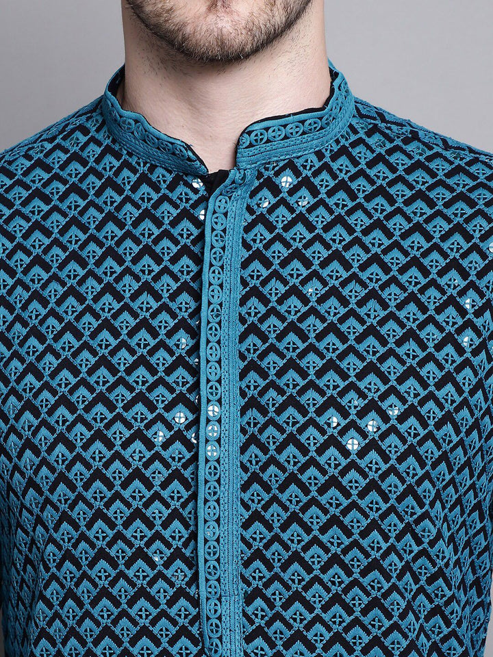 Jompers Geometric Embroidered Thread Work Sequinned Pure Cotton Kurta
