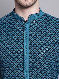 Jompers Geometric Embroidered Thread Work Sequinned Pure Cotton Kurta