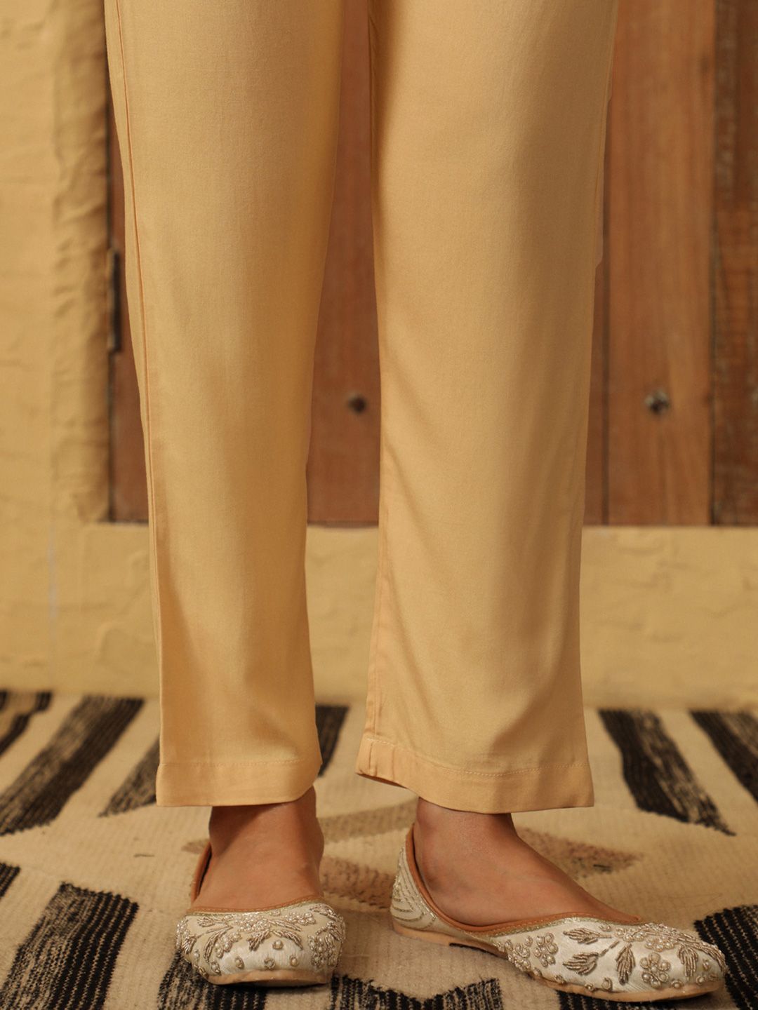 House of Chikankari Women Beige Rayon Solid Pant