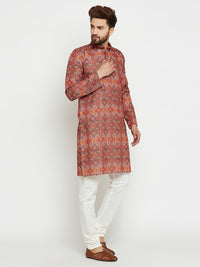 SOJANYA Men Orange & Blue Printed Straight Kurta