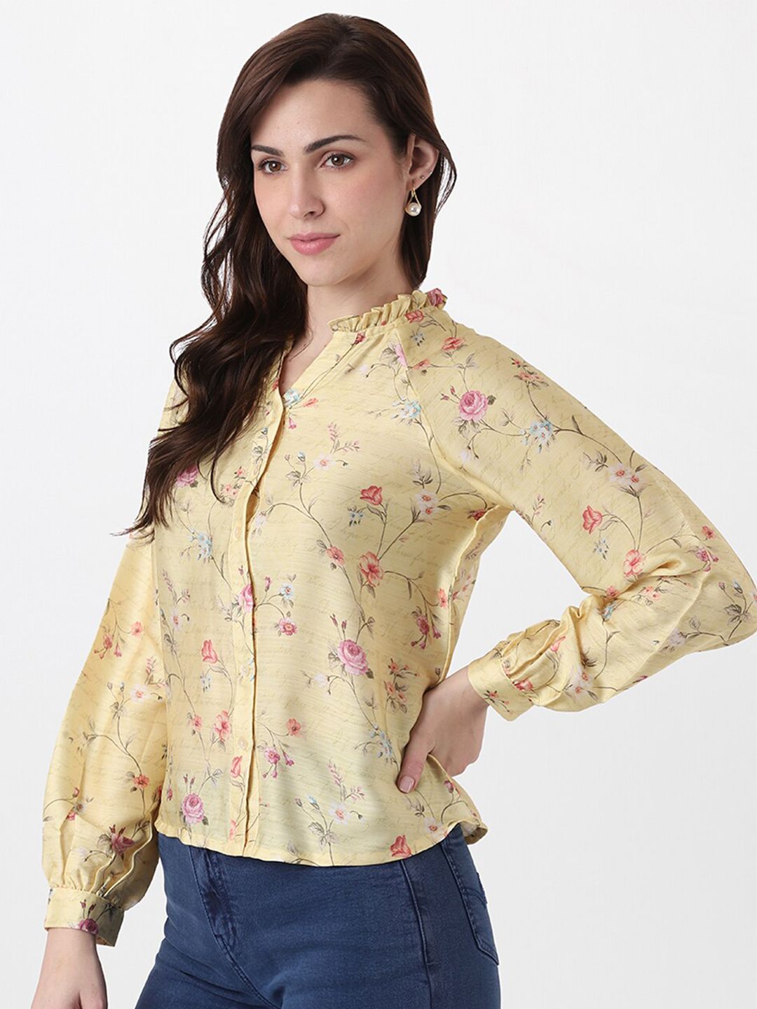 AND Yellow Floral Print Top