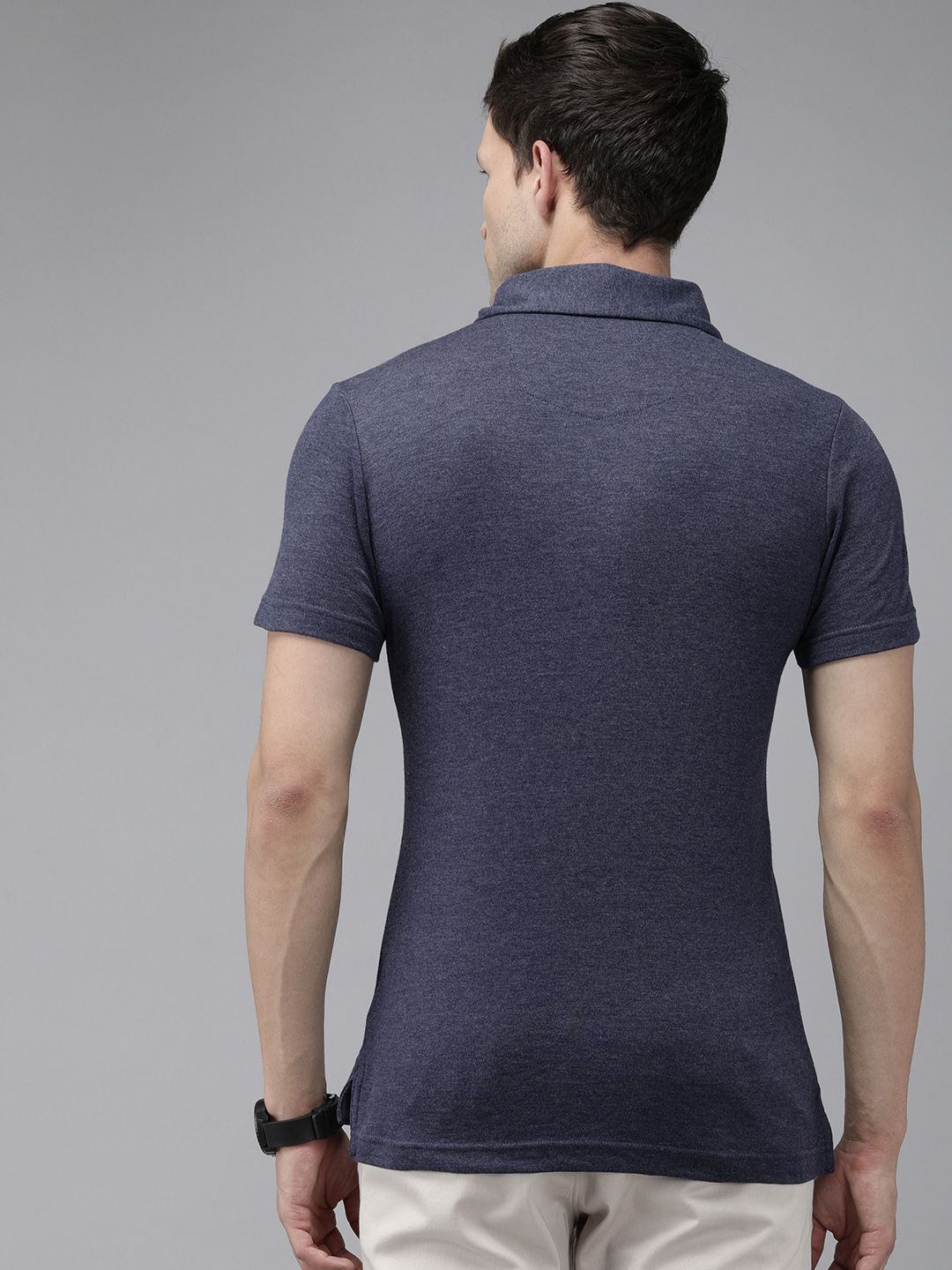 THE BEAR HOUSE Men Navy Blue Polo Collar Slim Fit T-shirt