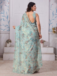 Saree mall Floral Printed Beads & Stones Organza Saree