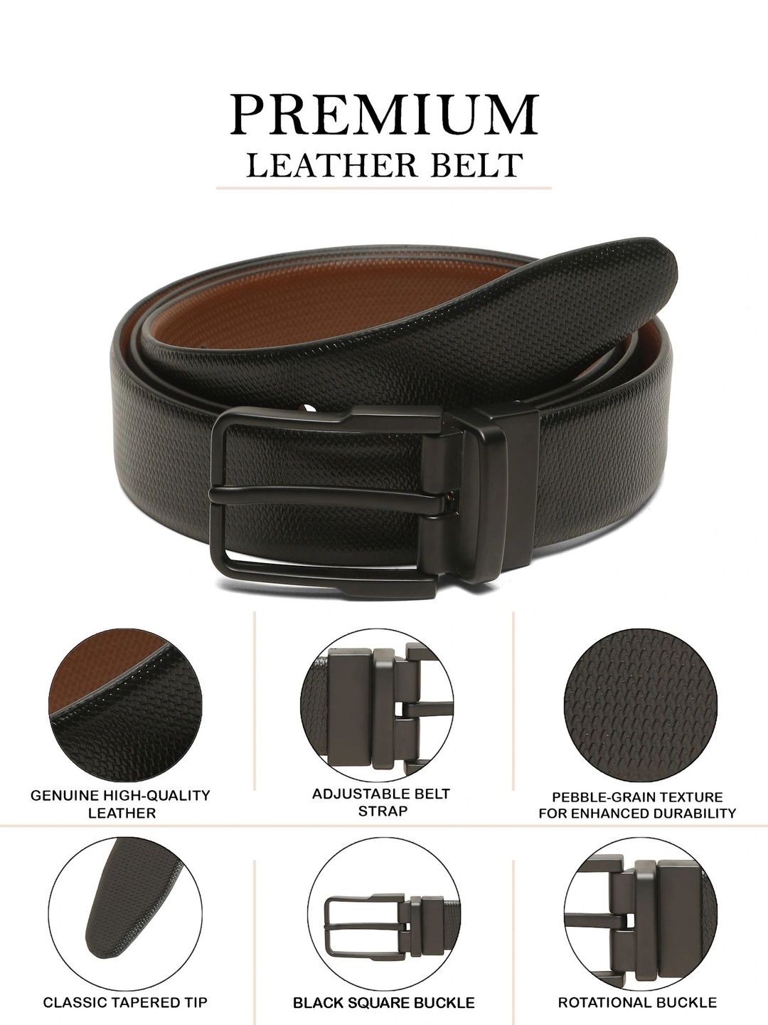Teakwood Leathers Men Textured Leather Reversible Formal Belt