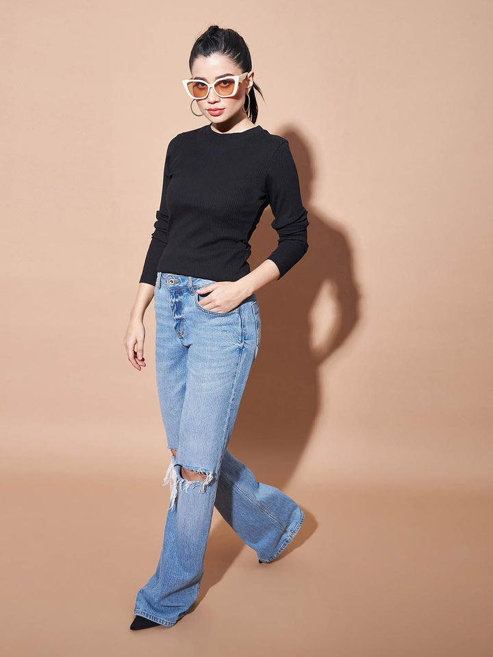 SASSAFRAS BASICS Ribbed Long Sleeves Cotton Top