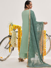 Varanga Green Gotta Patti Detail Straight Kurta & Palazzos With Dupatta