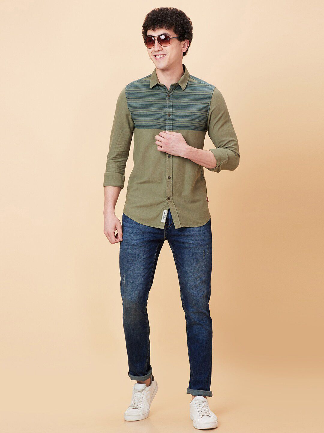 Being Human Spread Collar Slim Fit Horizontal Striped Casual Shirt